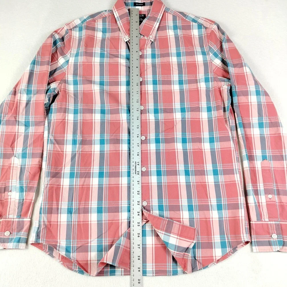 J Crew Shirt Mens Medium Red Blue Plaid‎ Classic Flex Washed Button Down Casual